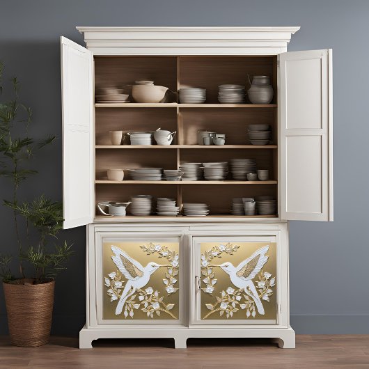 ホワイトハミングバードオン金ゴールドデコページティッシュペーパー 薄葉紙