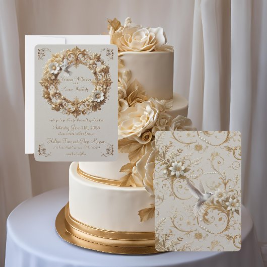 ホワイトハミングバードコレクションのラウンドフレーム 招待状