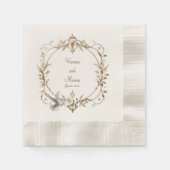 ホワイトハミングバードミニマリストコーニングカクテル 縁ありカクテルナプキン (正面)