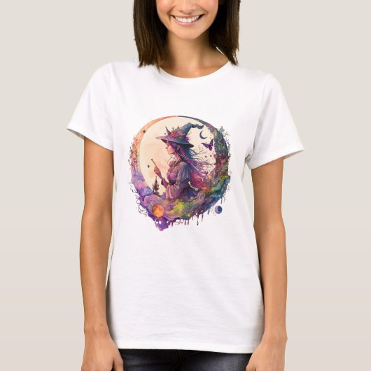ホワイトハロウィンの瞑想する魔女 Tシャツ (正面)