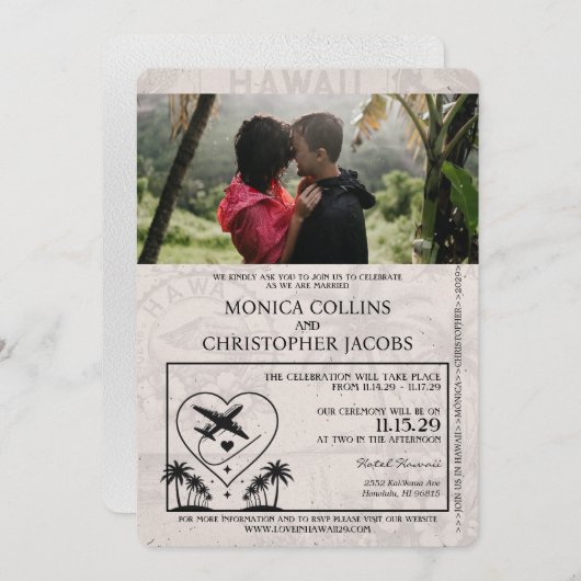 ホワイトハワイパスポート結婚式招待状 招待状 (正面/裏面)