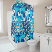 ホワイトハワイ青い花のはっきりしたフローラパッチワーク シャワーカーテン (インサイチュ)