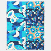 ホワイトハワイ青い花のはっきりしたフローラパッチワーク フリースブランケット (正面)