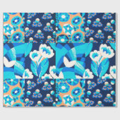 ホワイトハワイ青い花のはっきりしたフローラパッチワーク ラッピングペーパー (フラット)