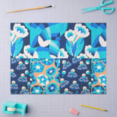 ホワイトハワイ青い花のはっきりしたフローラパッチワーク 薄葉紙 (クラフト)