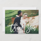 ホワイトハンドモダンレタリング結婚写真 サンキューカード (正面)