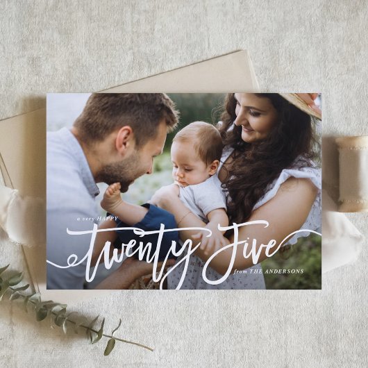 ホワイトハンドレタリングハッピーニューイヤー写真 シーズンカード