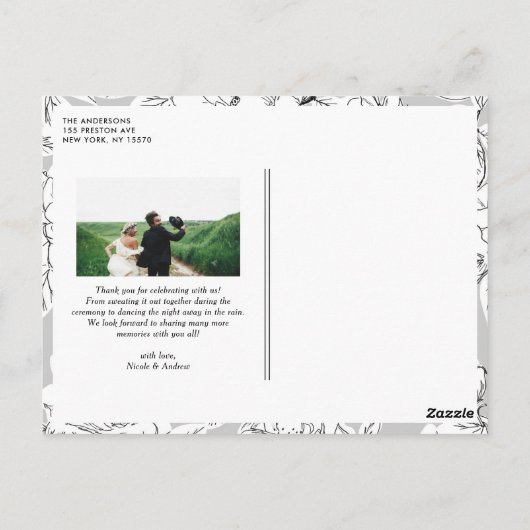 ホワイトハンドレタリング写真結婚の感謝 ポストカード (裏面)