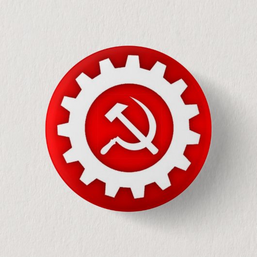 ホワイトハンマーと鎌ピン(ホワイトギア付き) 缶バッジ (正面)