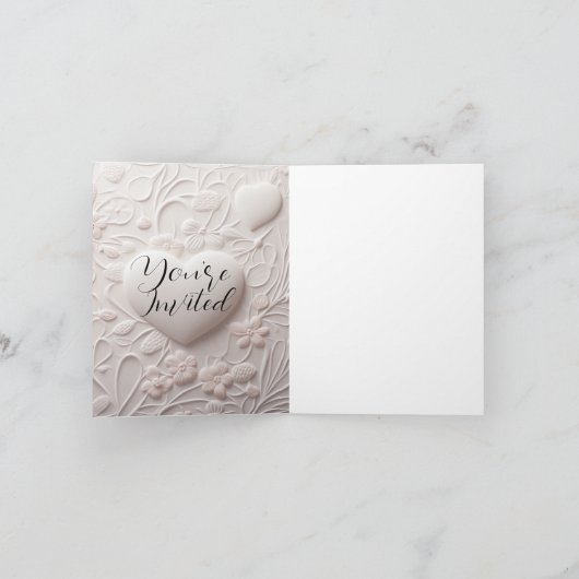ホワイトハーツ ブランク (エンボス加工風) 招待状 (内部)
