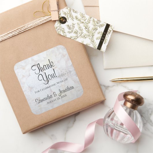 ホワイトハートとPeony Reflections'結婚s Thank You スクエアシール (ギフト)
