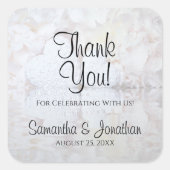 ホワイトハートとPeony Reflections'結婚s Thank You スクエアシール (正面)