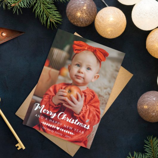 ホワイトハートの緑の写真メリークリスマス シーズンカード