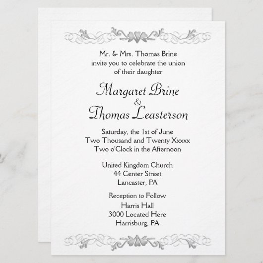 ホワイトハートアクセント結婚式招待状 招待状 (正面/裏面)