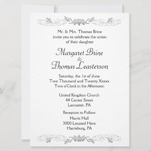 ホワイトハートアクセント結婚式招待状 招待状 (正面)