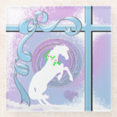 ホワイトハートウマVホリデー（ピンク/レフ旋回/風） ガラスコースター (正面)