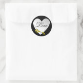 ホワイトハートオンブラック金ゴールド鍵&ラブ結婚ズ ラウンドシール (バッグ)