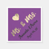 ホワイトハートパープルシャンパイニュ金ゴールド スタンダードカクテルナプキン (正面)