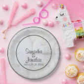 ホワイトハート&牡丹の花リフレクション結婚ズ ペーパープレート (パーティー)