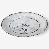 ホワイトハート&牡丹の花リフレクション結婚ズ ペーパープレート (アングル)