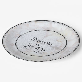 ホワイトハート&牡丹の花リフレクション結婚ズ ペーパープレート