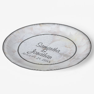 ホワイトハート&牡丹の花リフレクション結婚ズ ペーパープレート