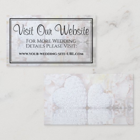 ホワイトハート&牡丹の花結婚のウェブサイト エンクロージャーカード (正面/裏面)