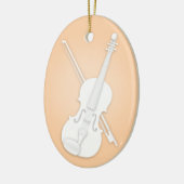 ホワイトバイオリンまたはバイオラと弓オレンジミュージカル セラミックオーナメント (左)