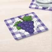 ホワイトバイオレットプレイドのブドウ スクエアペーパーコースター (アングル)