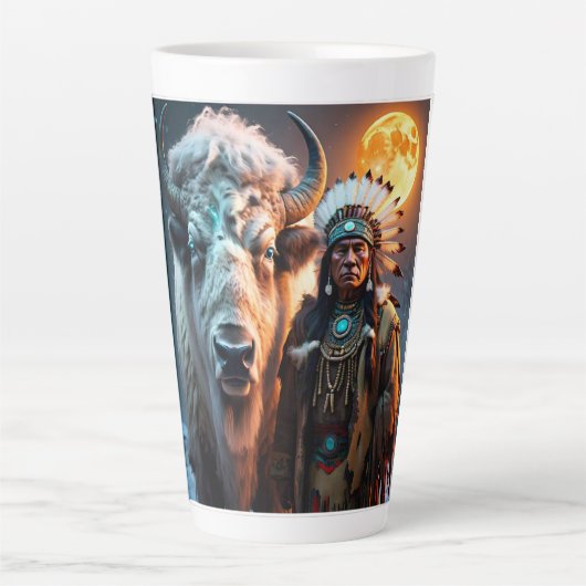 ホワイトバイソンと先住民アメリカンチーフ カフェラテマグ (正面)