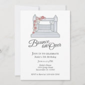 ホワイトバウンスハウスピンクバルーンガーランド誕生日 招待状 (正面)