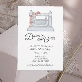 ホワイトバウンスハウスピンクバルーンガーランド誕生日 招待状