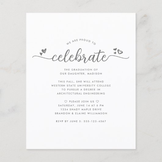 ホワイトバジェットフォト卒業グレースクリプト招待状 (裏面)