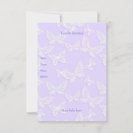 ホワイトバタフライかわいらしブルーグレー1番目の誕生日パーツ 招待状 (裏面)