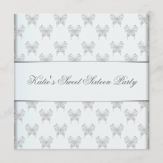 ホワイトバタフライスウィート16バースデーパーティー 招待状 (正面)