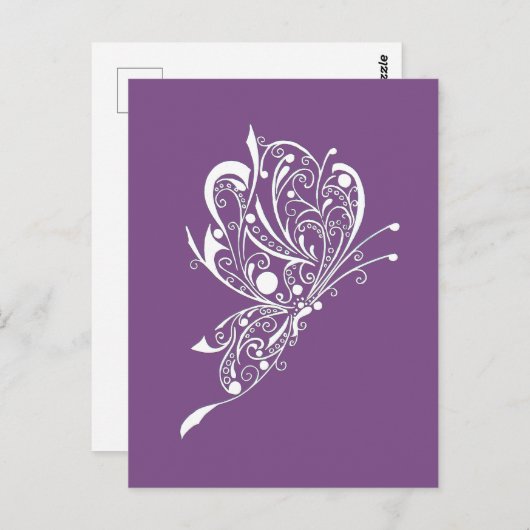 ホワイトバタフライタトゥーラインアートパープルポストカード ポストカード (正面/裏面)
