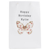 ホワイトバタフライハート誕生日 ミディアムペーパーバッグ (正面)