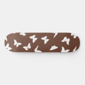 ホワイトバタフライブラウン背景かわいい美学 スケートボード (横)