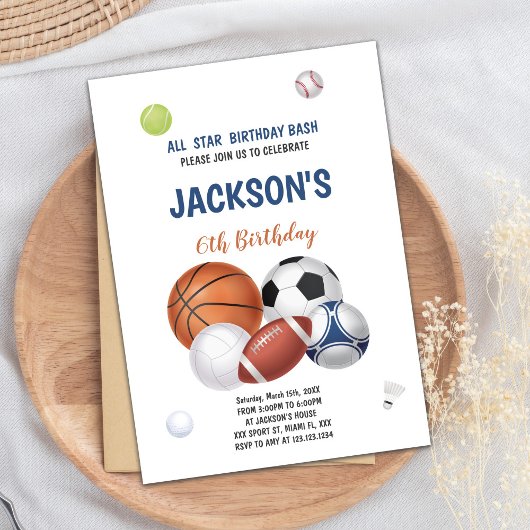 ホワイトバックグラウンドスポーツ誕生日招待状 招待状