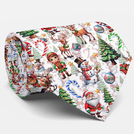 ホワイトバックグラウンド クリスマス装飾パターン ネクタイ