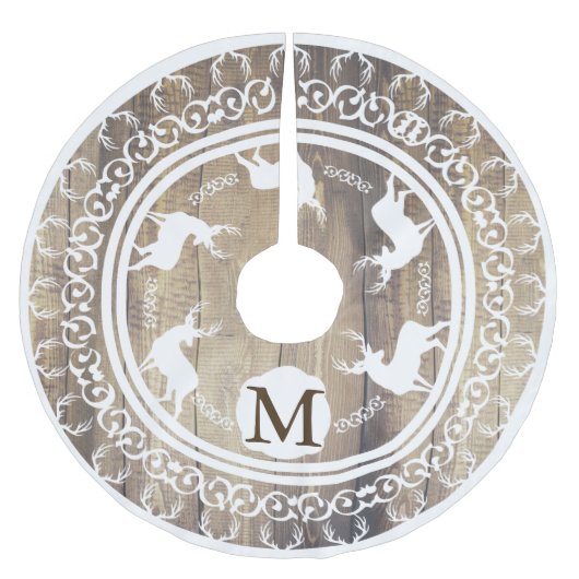 ホワイトバックス〔雄ジカの〕枝角ライトウッドプランクモノグラムの ブラッシュドポリエステルツリースカート (正面)