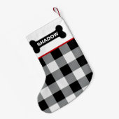 ホワイトバッファローチェックドッグボーン素朴名前をカスタムする スモールクリスマスストッキング (裏面 (吊り時))