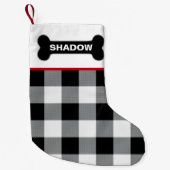 ホワイトバッファローチェックドッグボーン素朴名前をカスタムする スモールクリスマスストッキング (正面)