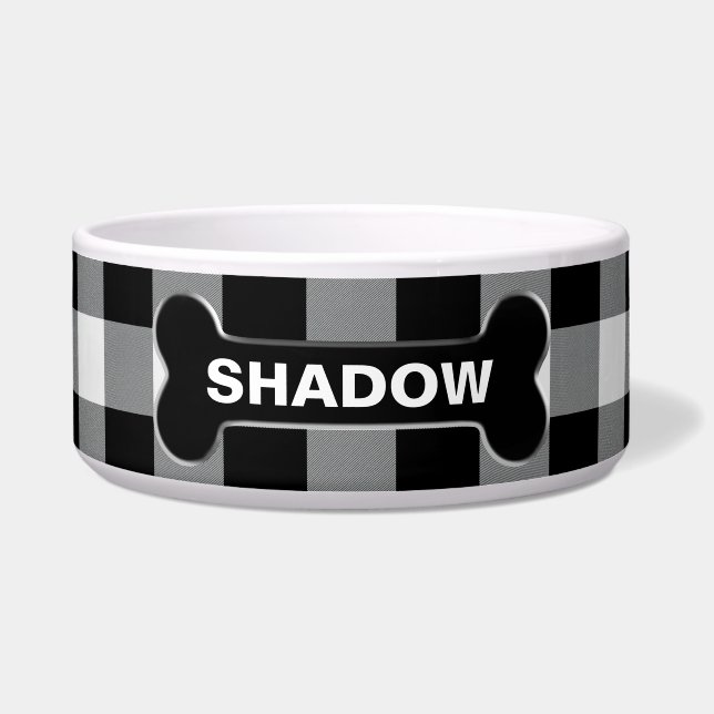 ホワイトバッファローチェックドッグボーン素朴名前をカスタムする ボウル (正面)