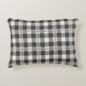 ホワイトバッファロープレイドのタイムレスダークグレーオフ アクセントクッション (正面)