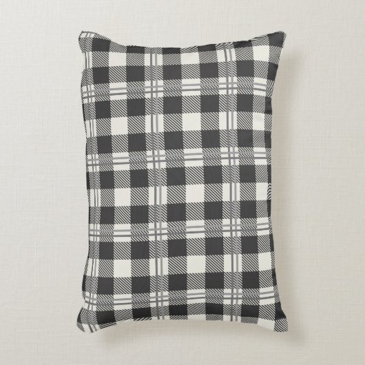 ホワイトバッファロープレイドのタイムレスダークグレーオフ アクセントクッション (正面(垂直))