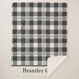ホワイトバッファロープレイドの暖かいダークグレーオフ シェルパブランケット