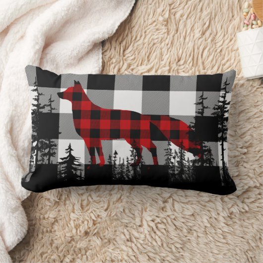 ホワイトバッファロープレイドウッドランドパインフォレストレッドキツネ ランバークッション (ブランケット)