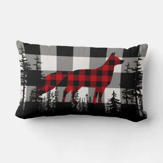 ホワイトバッファロープレイドウッドランドパインフォレストレッドキツネ ランバークッション (裏面)