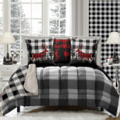 ホワイトバッファロープレイドウッドランドフォレストレッドBPスタック クッション